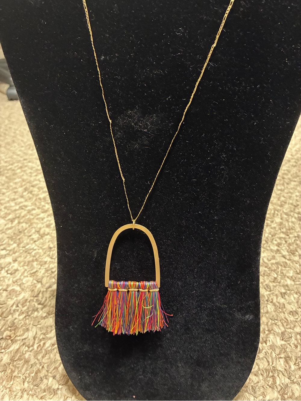 Gold-Tone Multi-Color Fringe Pendant Necklace - Women Jewelry